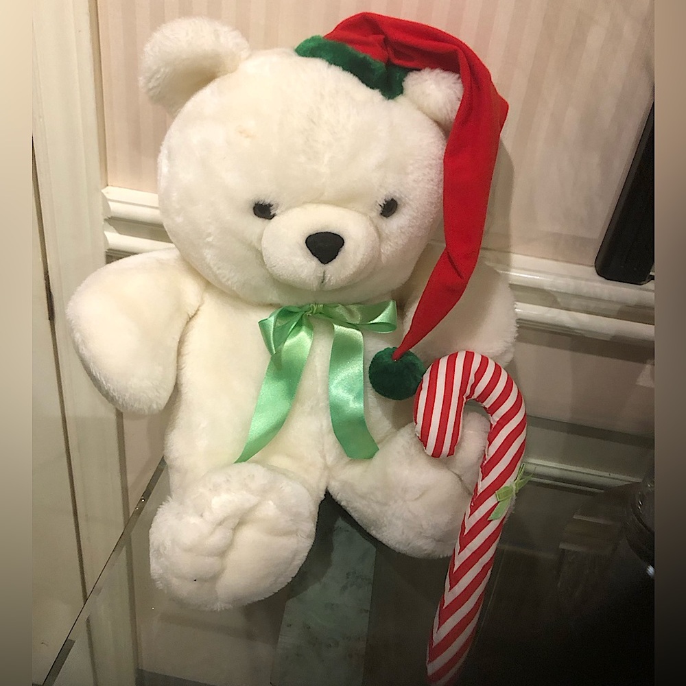 🎄🎅🏻🛍️2 for $40🛍️Vintage 18” white plush Christmas bear